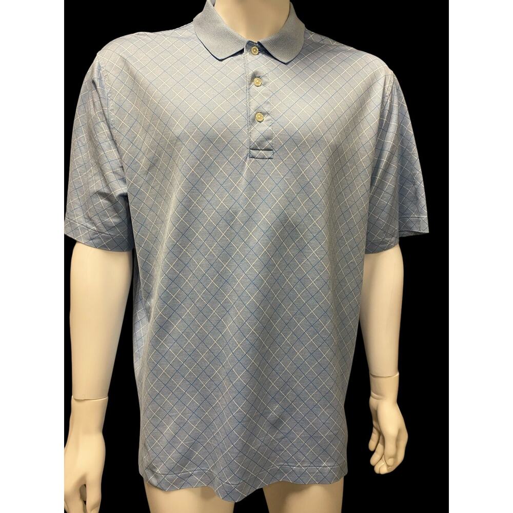 Brooks Brothers Country Club Polo Mens Large Performance Knit Diamond Blue